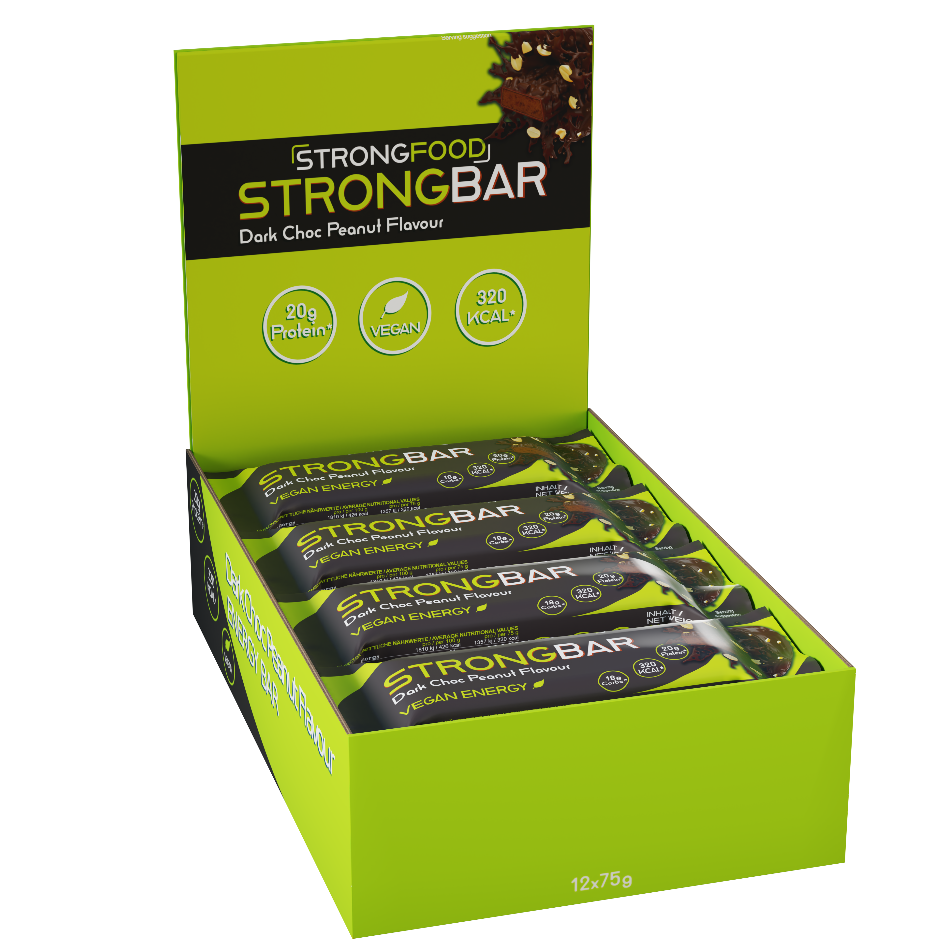StrongBar 12x75g Dark Chocolate Peanut Vegan